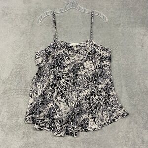 Porridge Top Womens Large Ruffle Silk Camisole‎ Pollock Abstract Black Tank